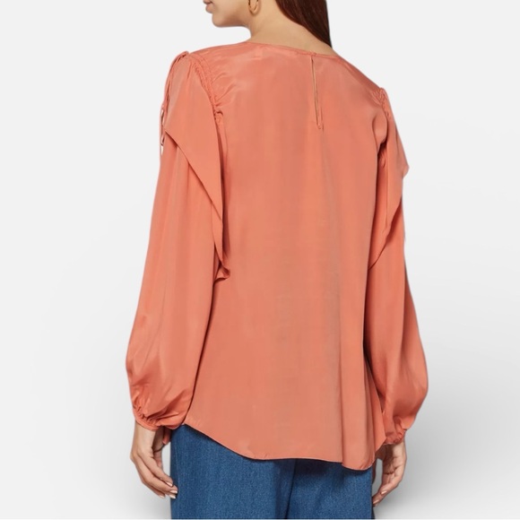 See By Chloe Silk Blend Ruffle Long Sleeve Blouse Size 34 - Picture 4 of 16